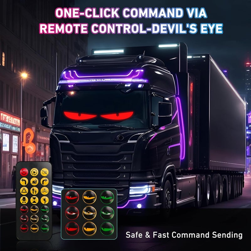 QUEENMO 2PCS Devil Eyes Light for Cars SUVs, 23.4"x4.7" Programmable Flex LED Sign, Led Eyes for Truck Windshield with APP Control and Remote Controller - Image 2